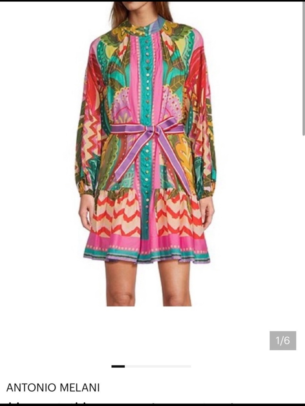ANTONIO MELANI Pink Multicolor Printed Long-Sleeve Belted Mini Dress